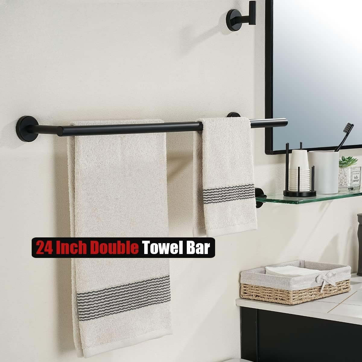 Black Stainless Steel Wall‑Mounted Double Towel Bar