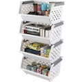 White Stackable Plastic Pantry Storage Baskets