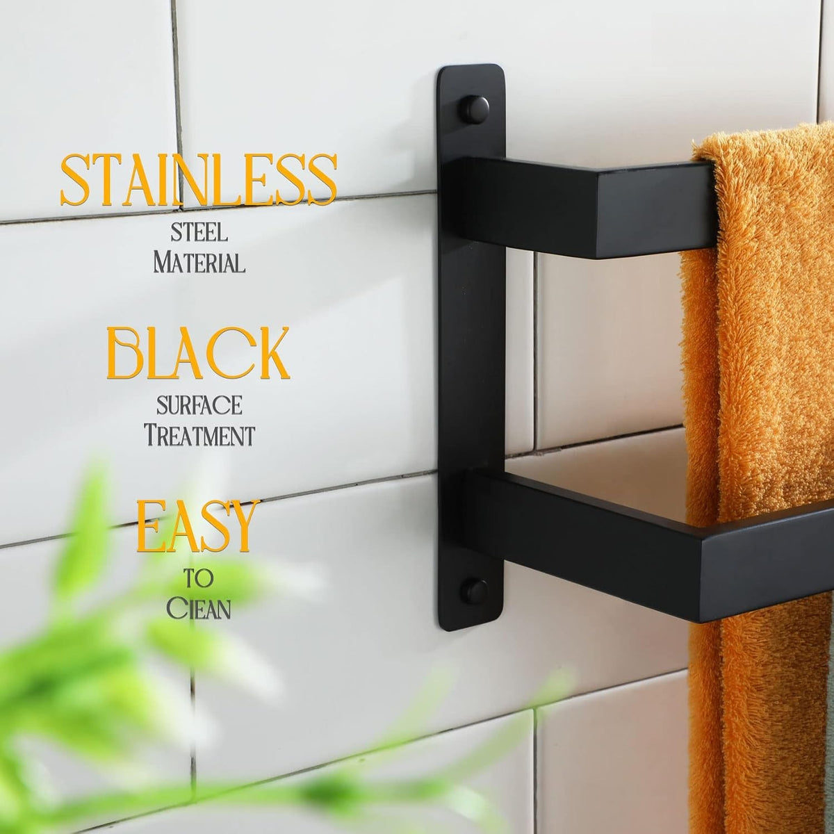 Black Stainless Steel Wall‑Mounted Ladder Towel Rack