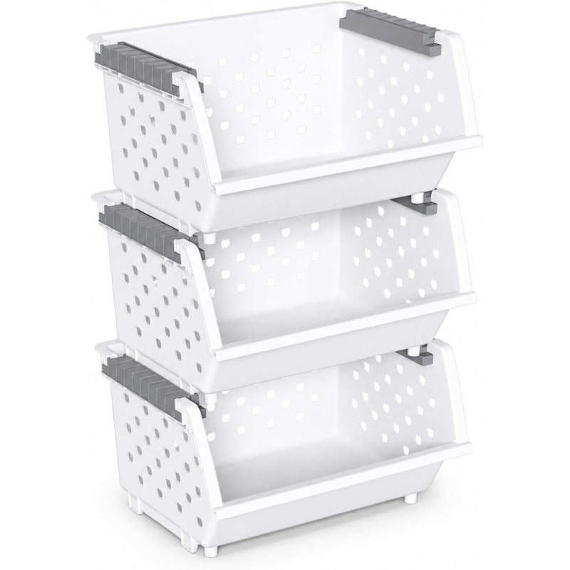 White Stackable Plastic Storage Organizer Bins