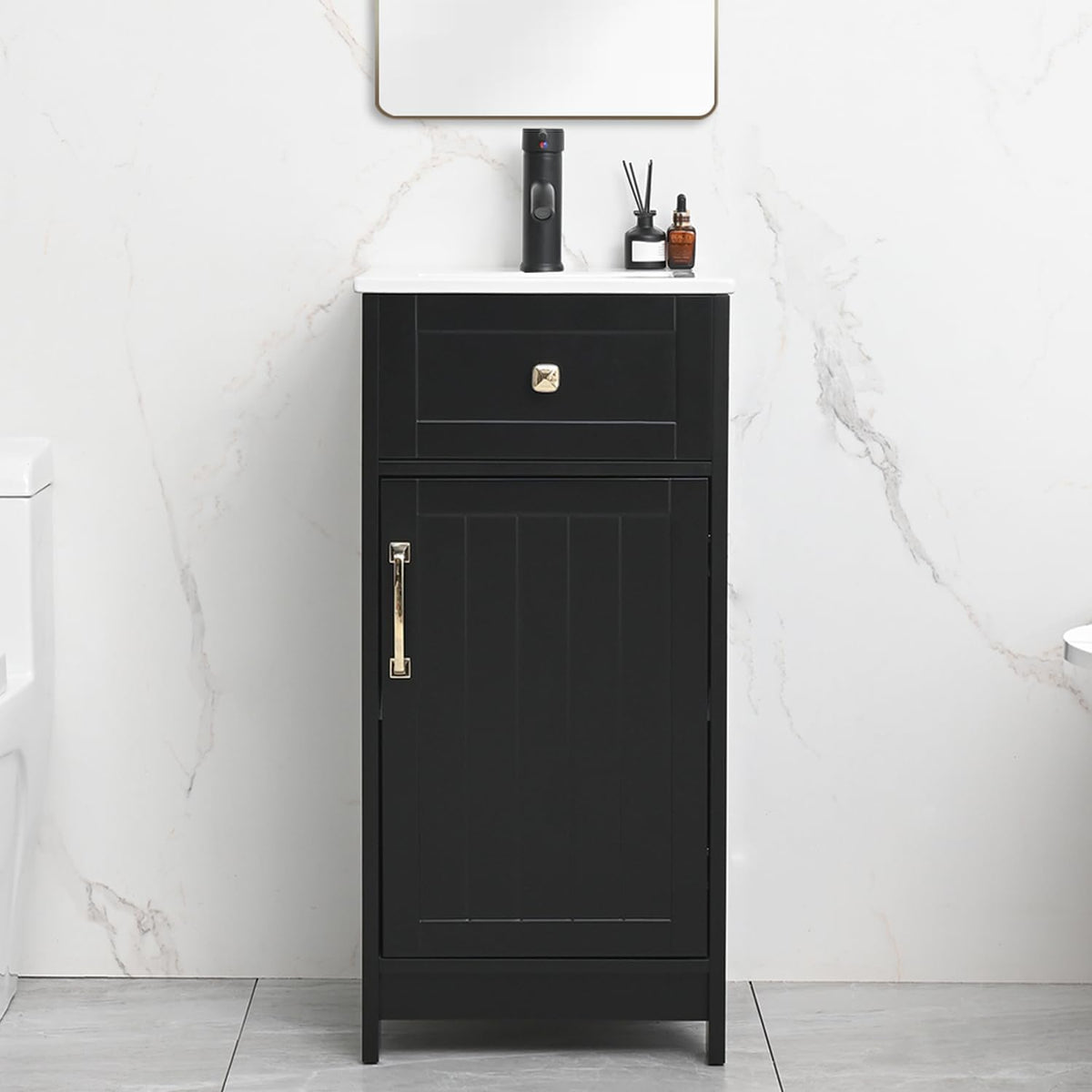 Black Freestanding Small‑Space Bathroom Vanity