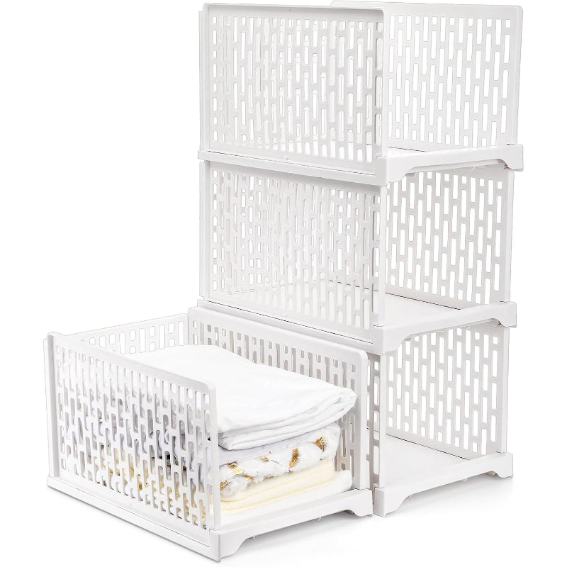 Foldable Stackable Plastic Closet Storage Baskets
