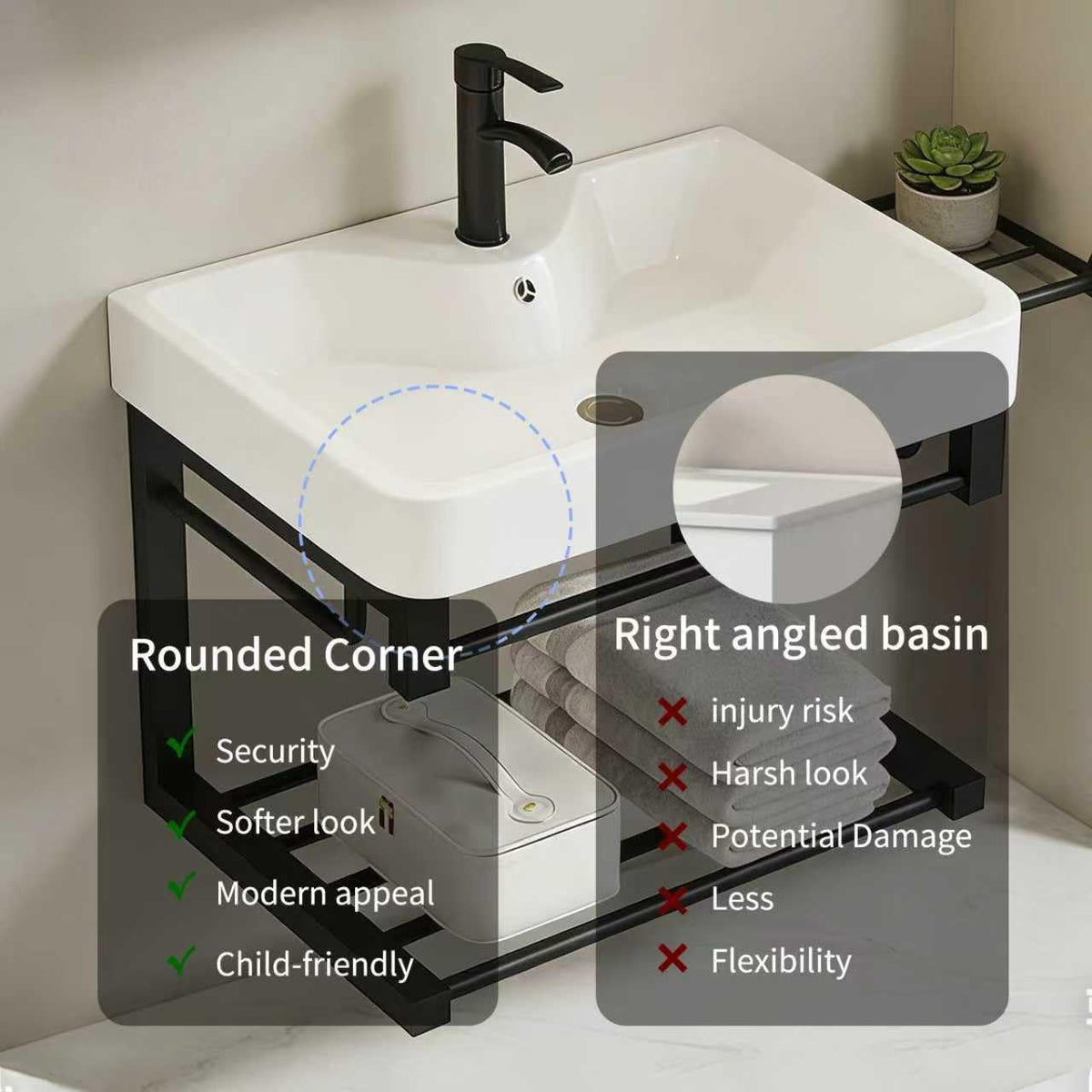 Black Floating Vanity With Ceramic Basin Shelf