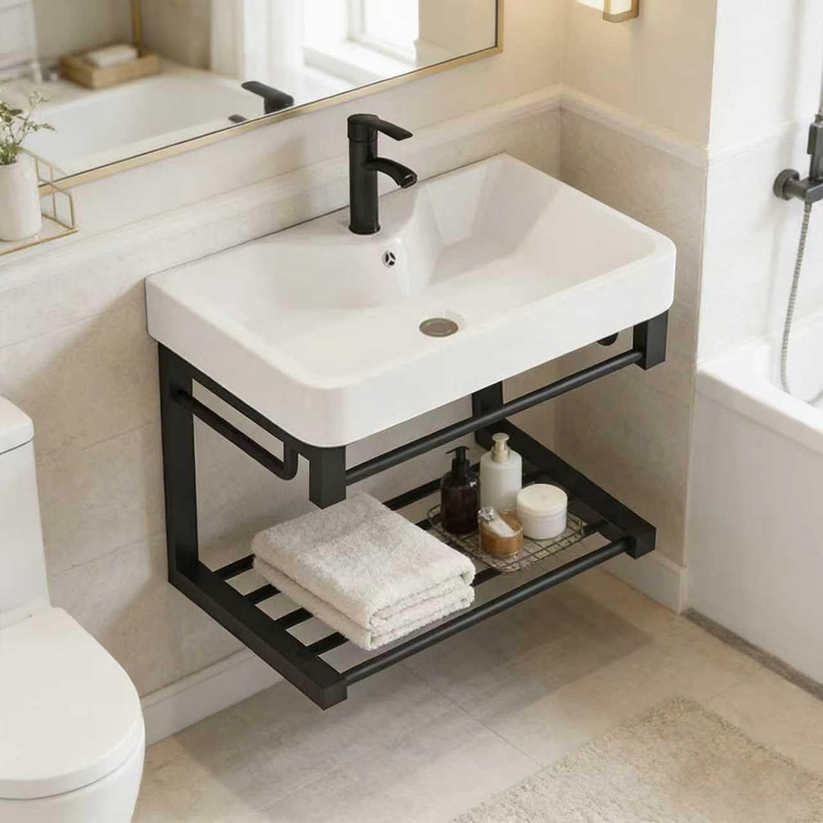 Black Floating Vanity With Ceramic Basin Shelf