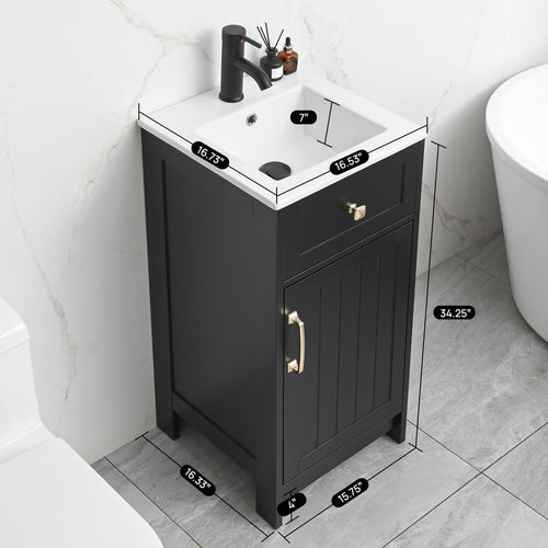 Black Freestanding Small‑Space Bathroom Vanity