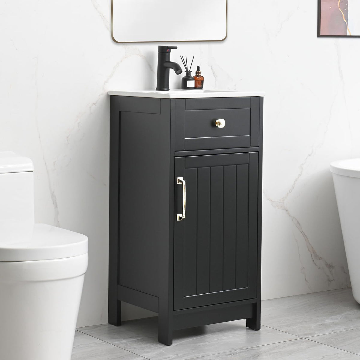 Black Freestanding Small‑Space Bathroom Vanity