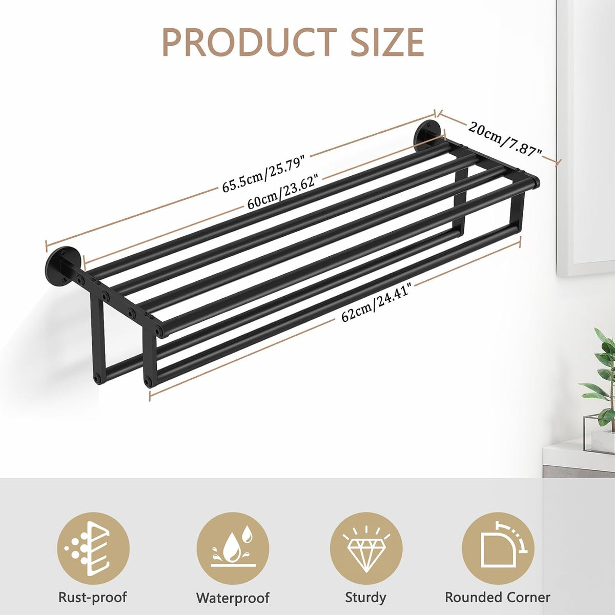 Black Stainless Steel Wall‑Mounted Towel Rack