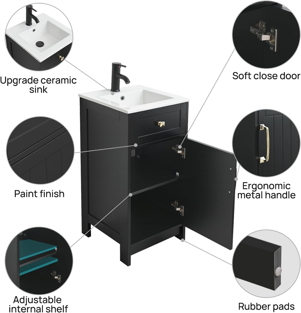Black Freestanding Small‑Space Bathroom Vanity