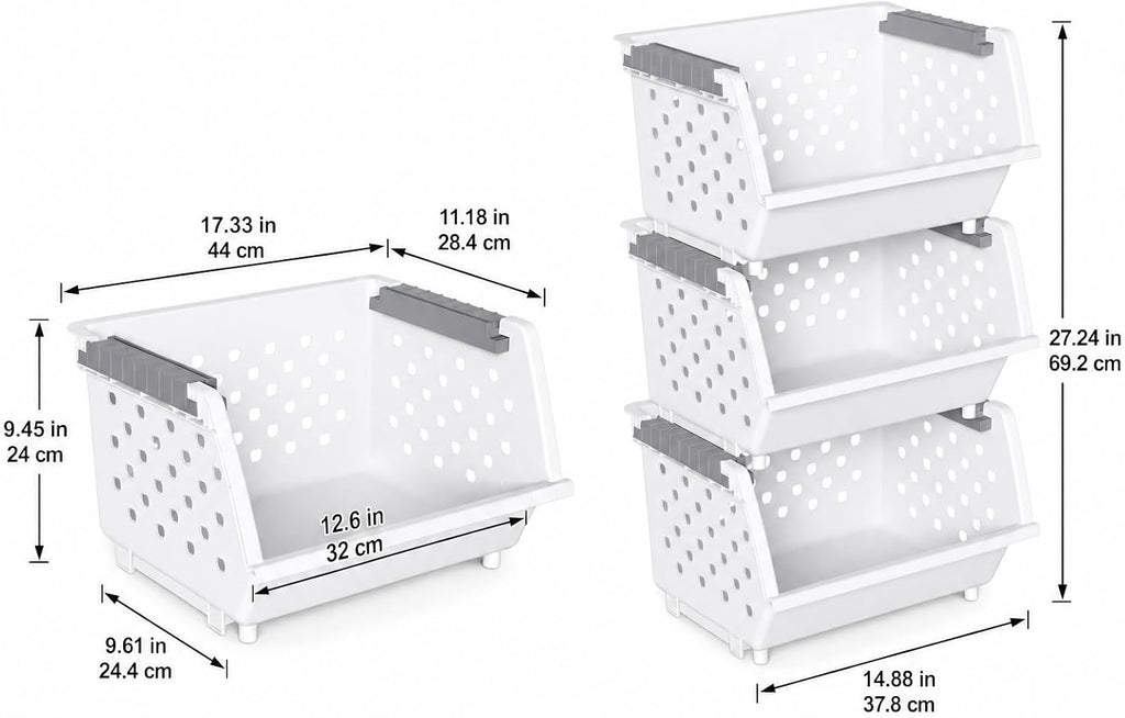 White Stackable Plastic Storage Organizer Bins