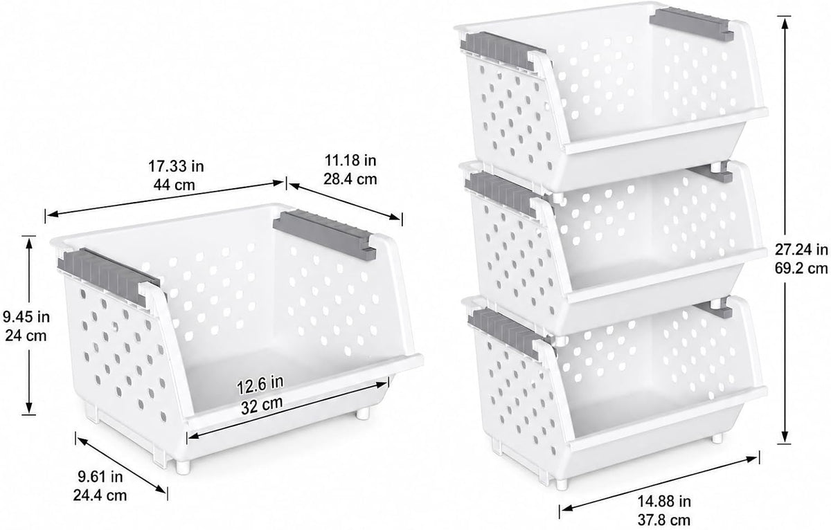 White Stackable Plastic Storage Organizer Bins