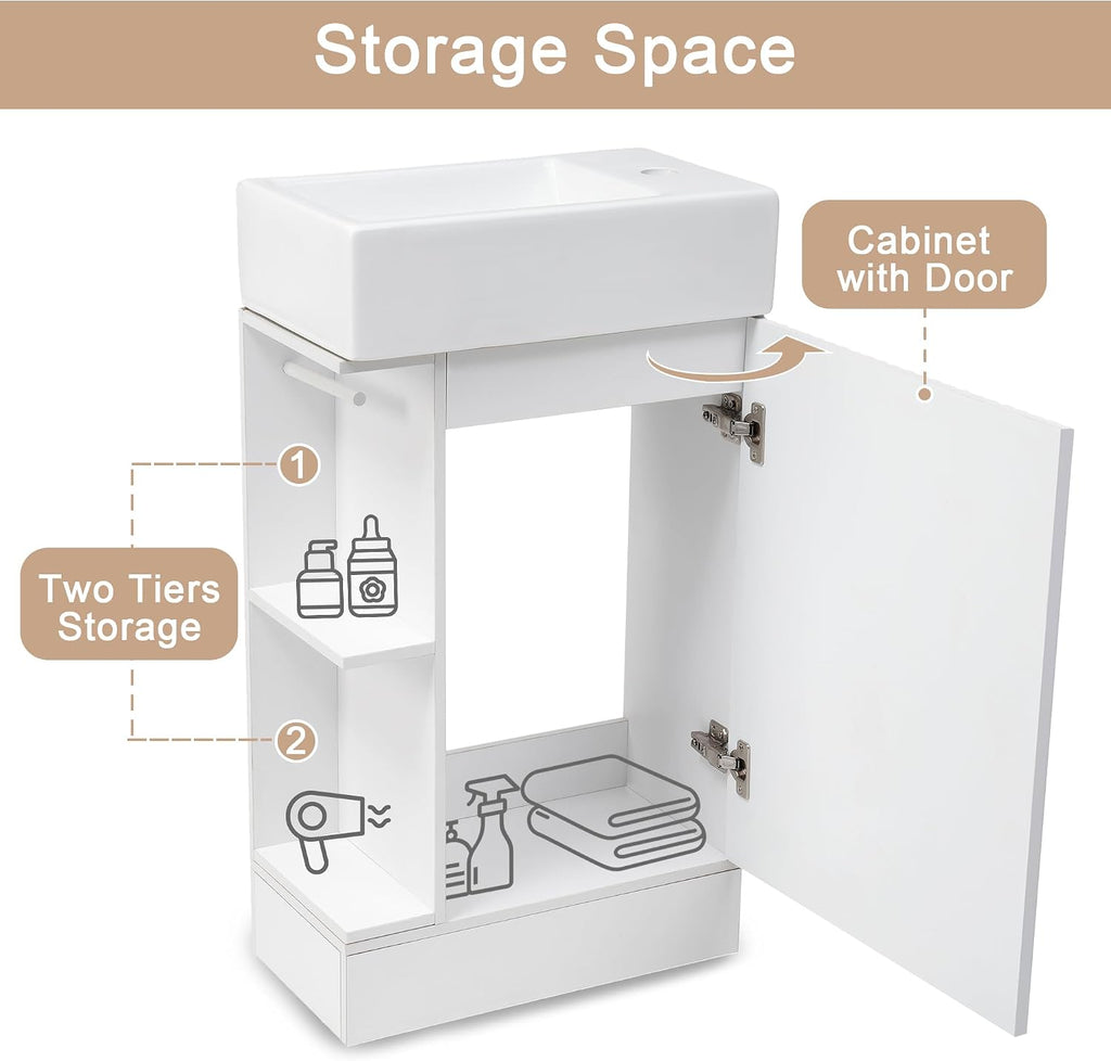 White Freestanding Vanity With Ceramic Sink Cabine