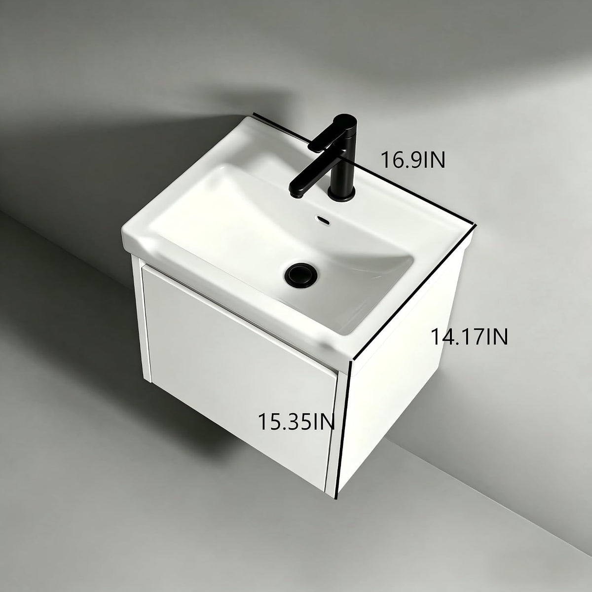 White Floating Vanity With Ceramic Sink Cabinet