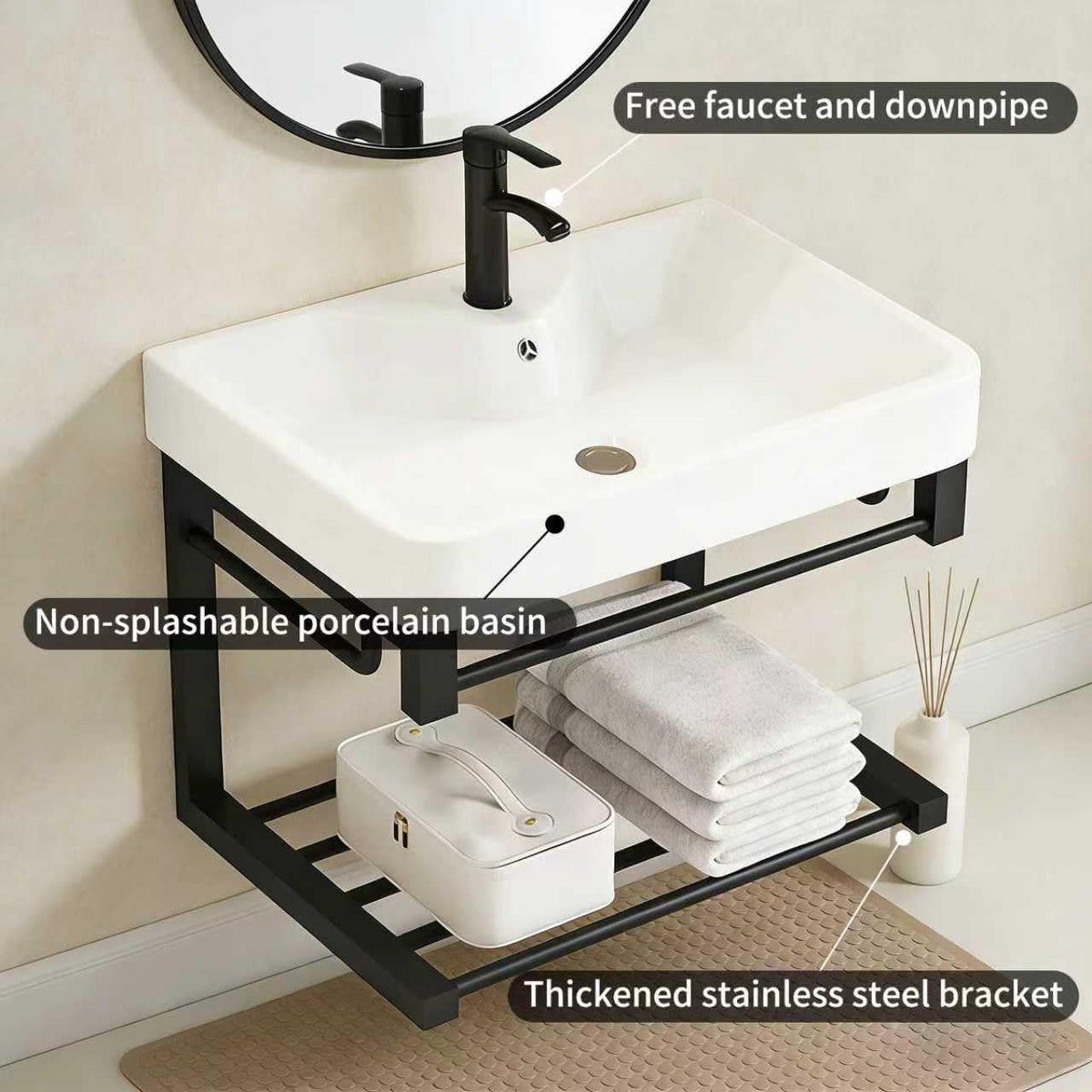 Black Floating Vanity With Ceramic Basin Shelf