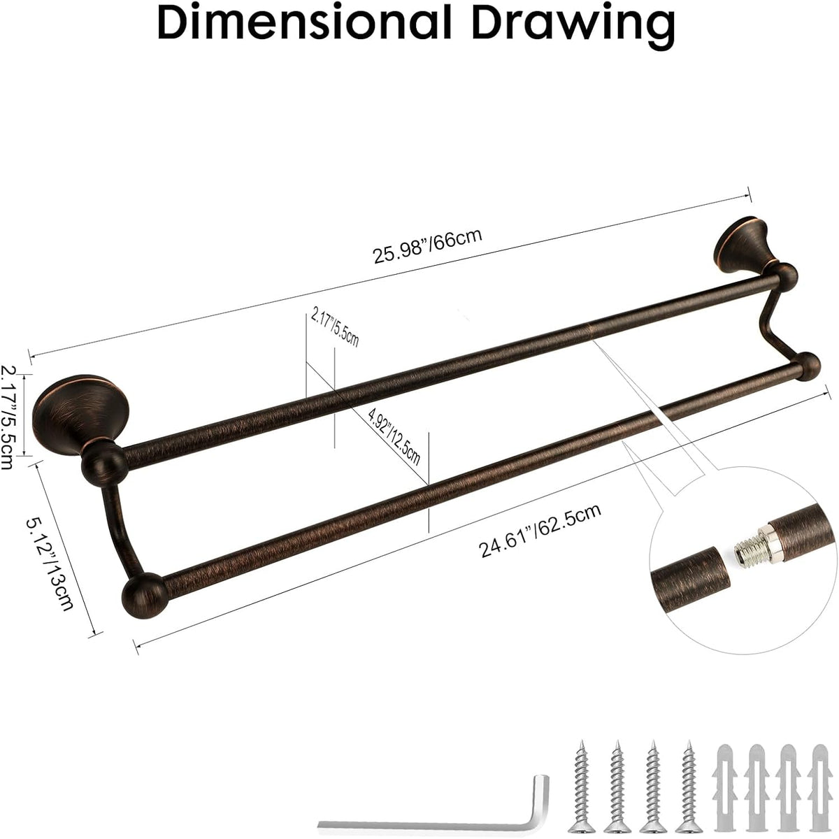 Bronze Wall‑Mounted Double Bathroom Towel Bar