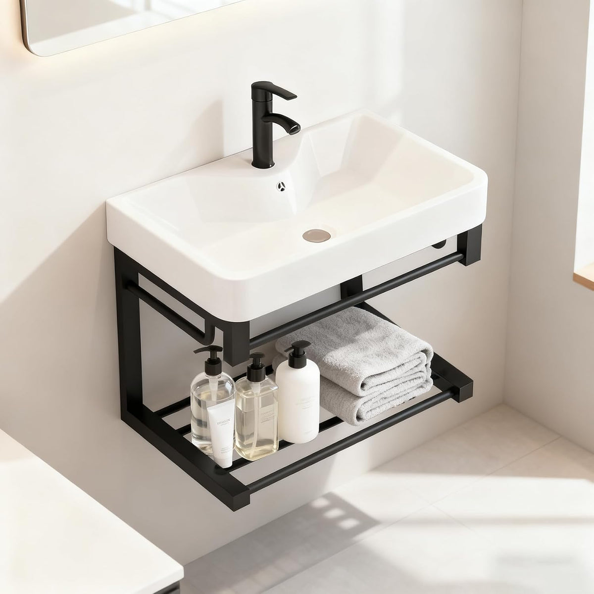 Black Floating Vanity With Ceramic Basin Shelf