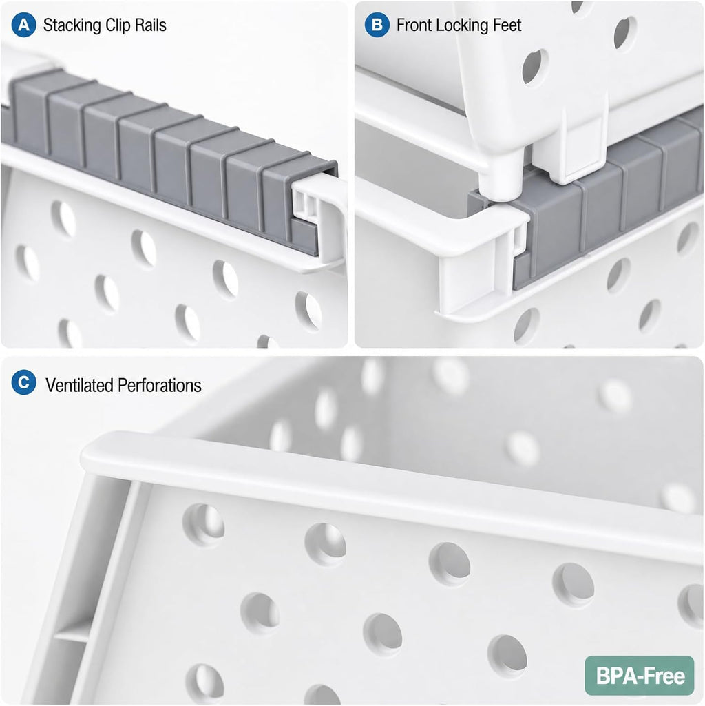 White Stackable Plastic Storage Organizer Bins