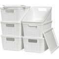 White Stackable Lidded Plastic Storage Baskets