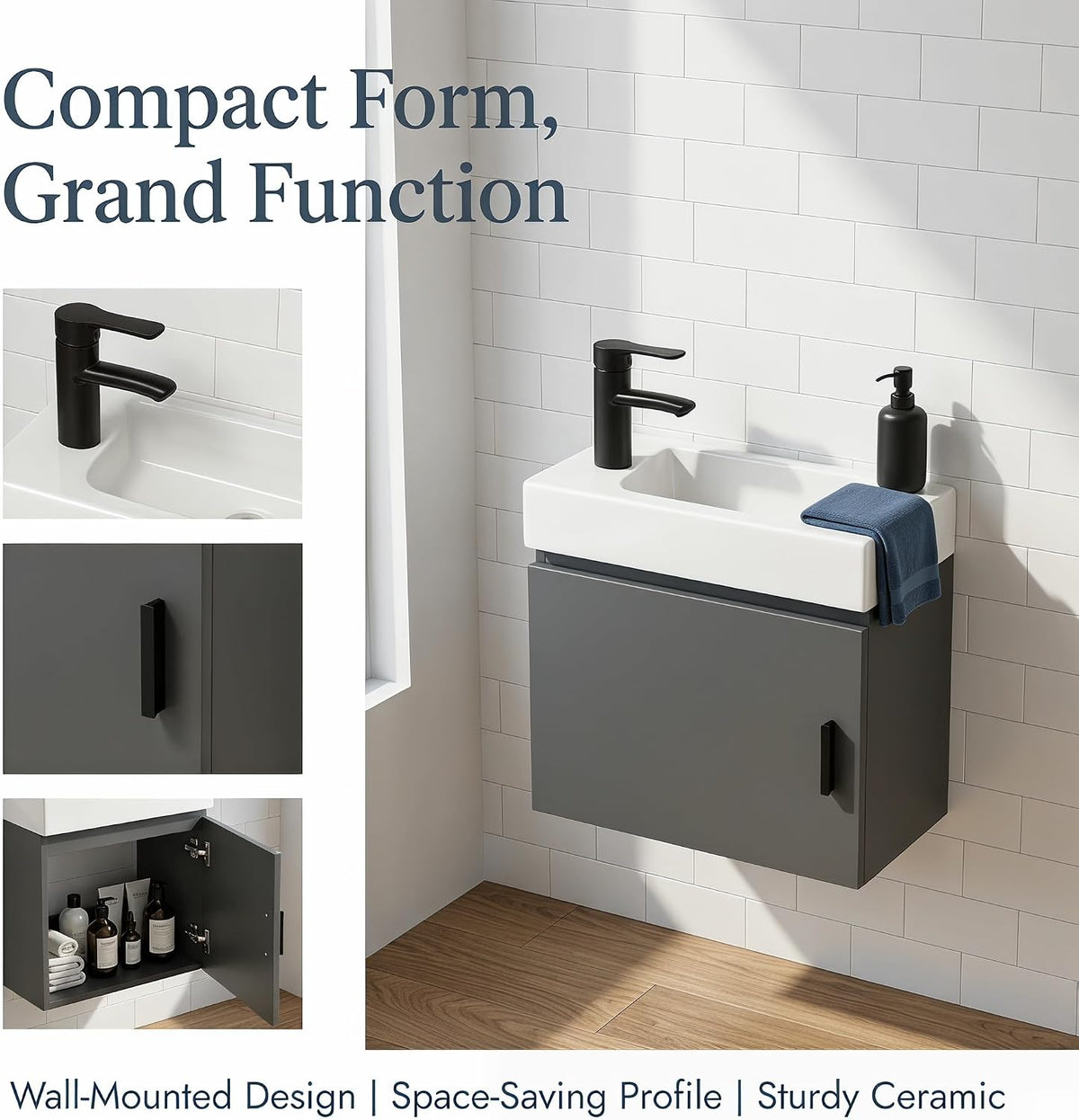 Solid‑Wood Wall‑Mounted Vanity With Ceramic Sink