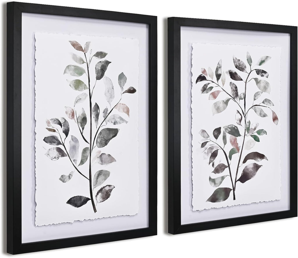 Framed Floral Botanical Leaf Wall Art Set