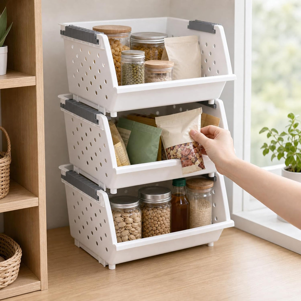 White Stackable Plastic Storage Organizer Bins