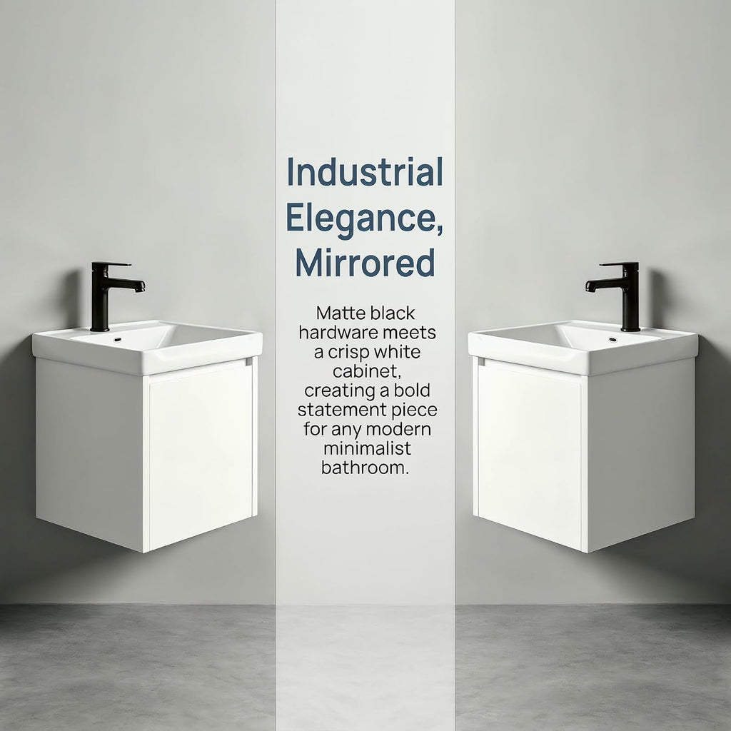 White Floating Vanity With Ceramic Sink Cabinet