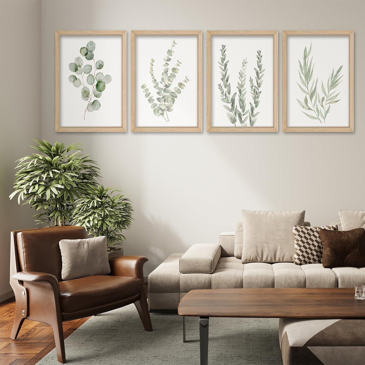 Wood‑Framed Eucalyptus Botanical Wall Art Set