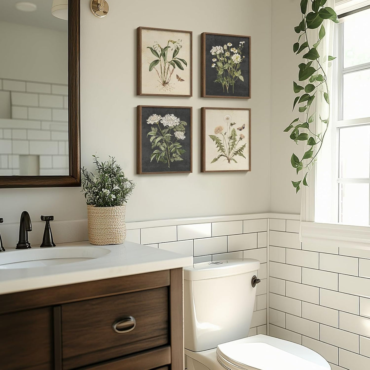 Farmhouse Vintage Floral Botanical Wall Art Set