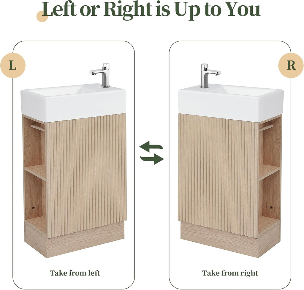 Natural Freestanding Vanity With Ceramic Sink Cabinet