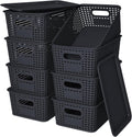 Black Stackable Lidded Plastic Storage Baskets