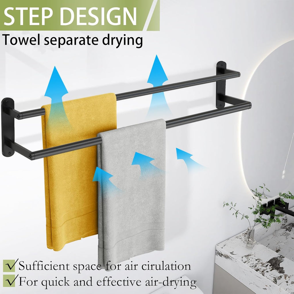 Black Stainless Steel Wall‑Mounted Double Towel Bar