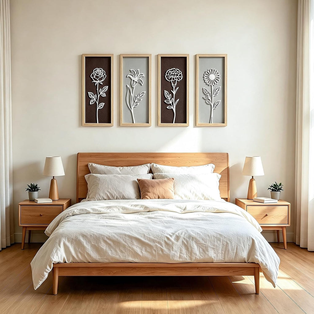 Boho Wooden Floral Wall Art Decor Set
