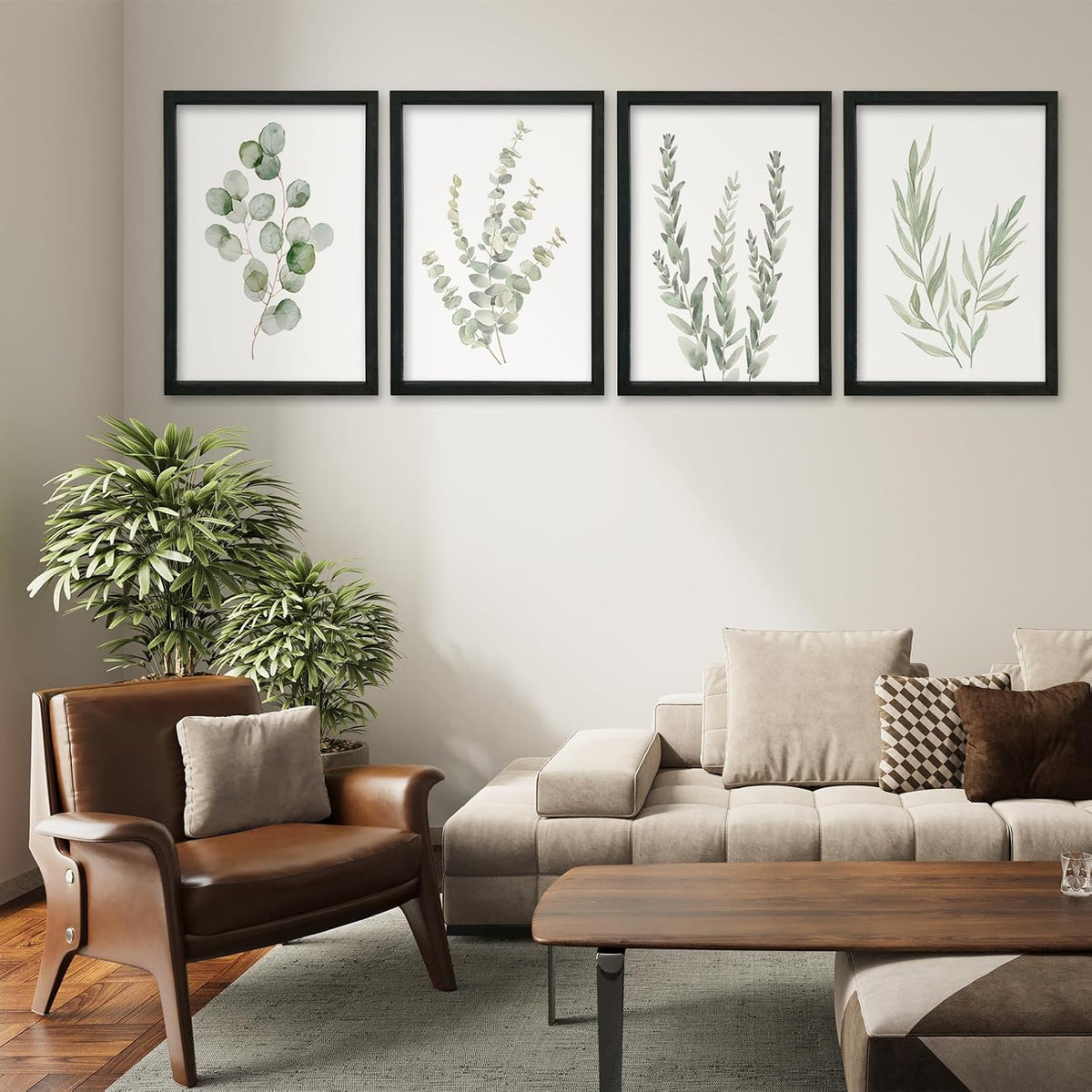 Black‑Framed Eucalyptus Botanical Wall Art Set