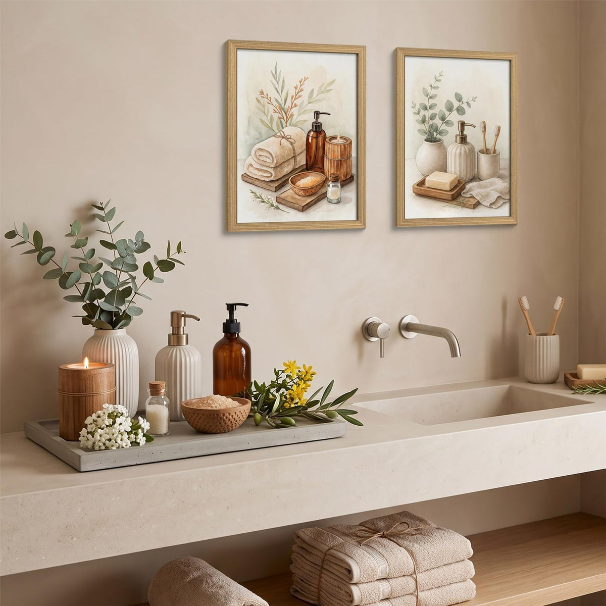 Rustic Framed Botanical Canvas Wall Art Set