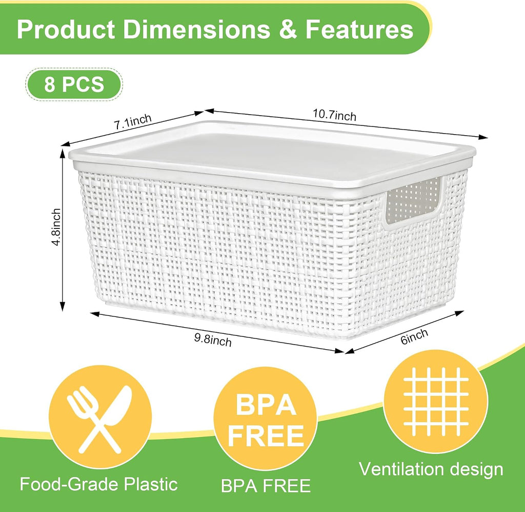 White Stackable Lidded Plastic Storage Baskets