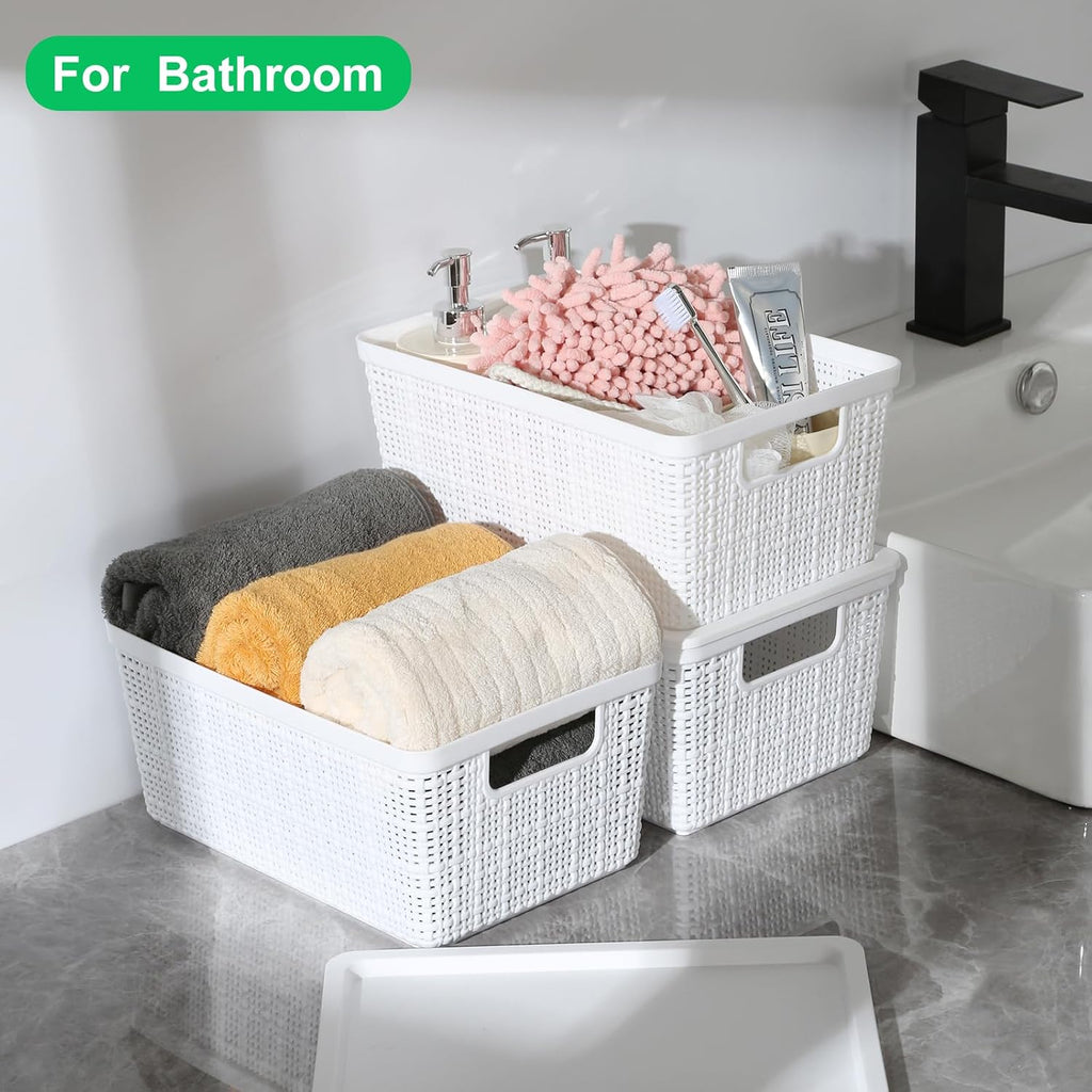 White Stackable Lidded Plastic Storage Baskets