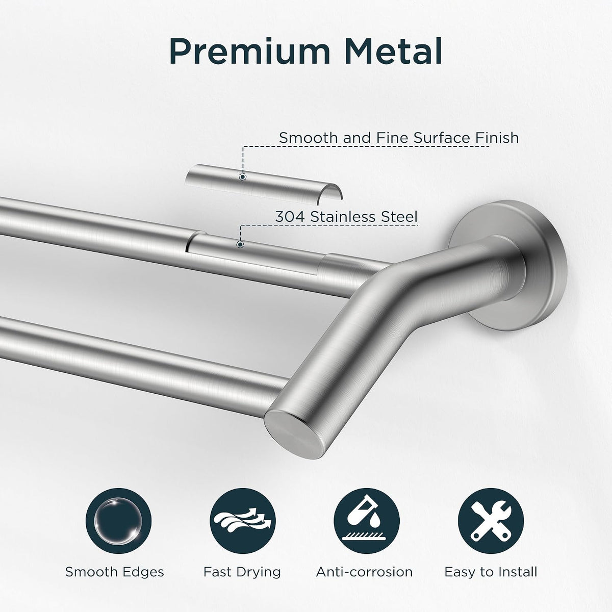 Brushed Nickel Stainless Steel Double Towel Bar