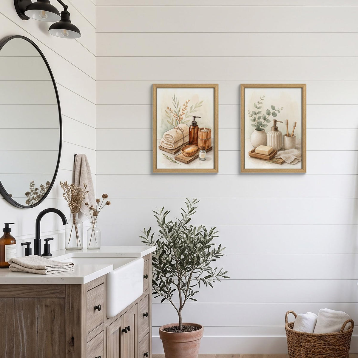 Rustic Framed Botanical Canvas Wall Art Set