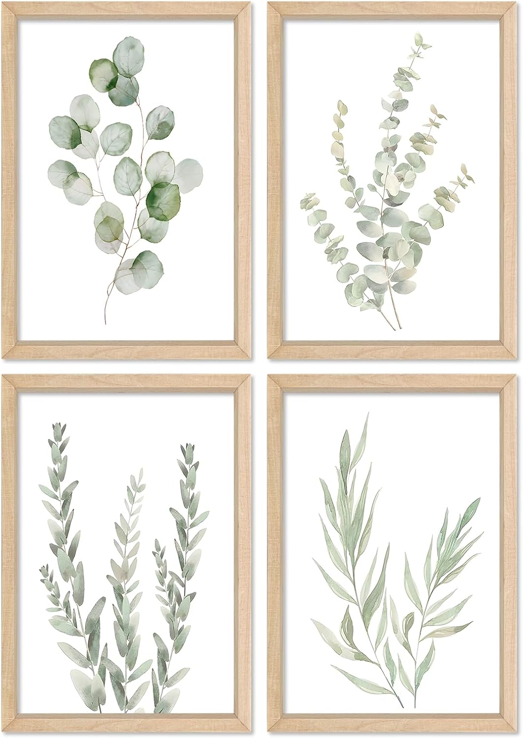 Wood‑Framed Eucalyptus Botanical Wall Art Set