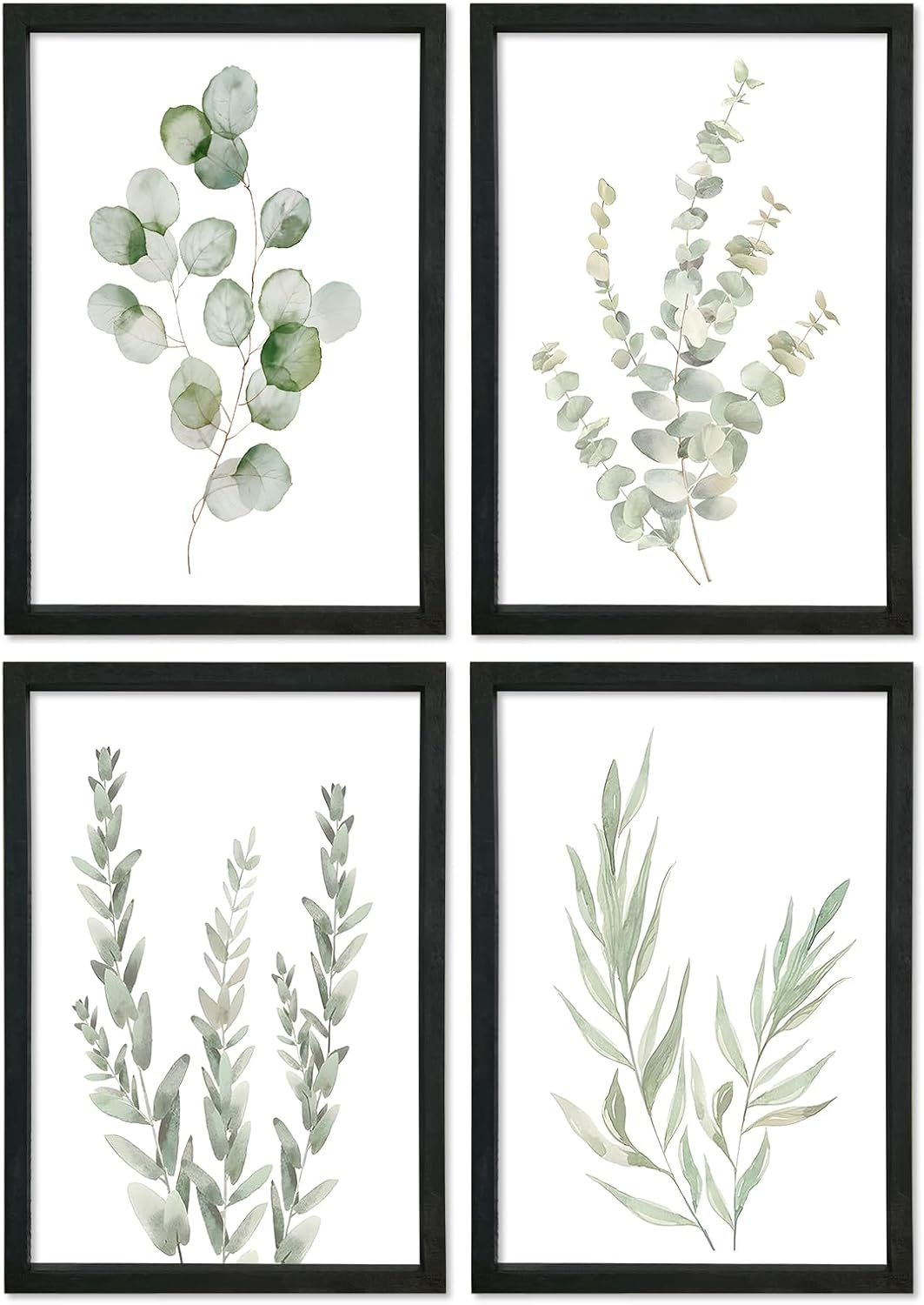 Black‑Framed Eucalyptus Botanical Wall Art Set