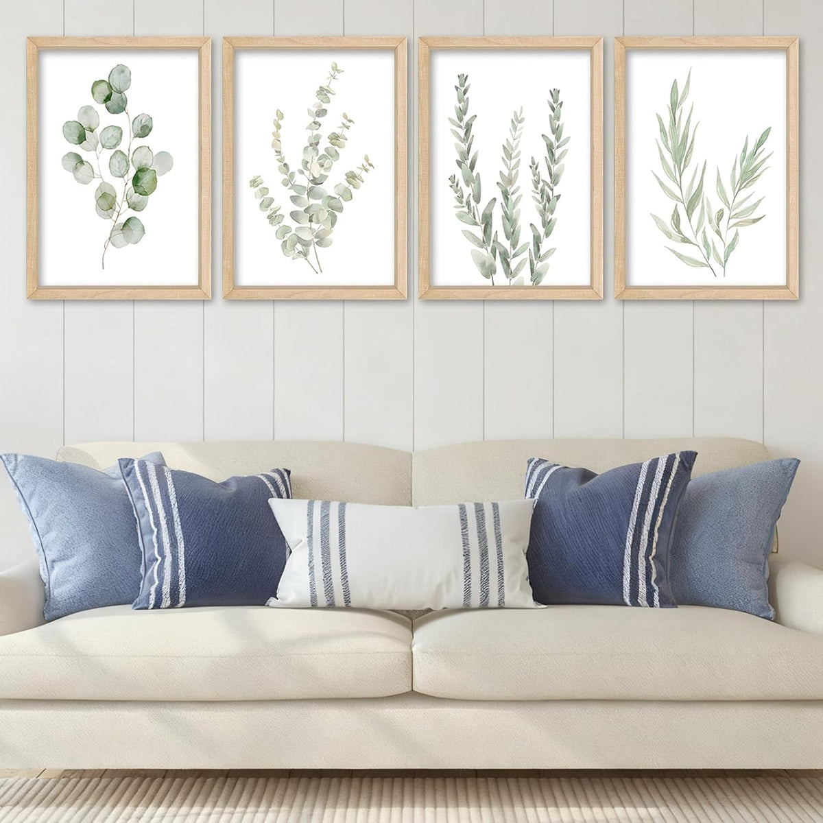 Wood‑Framed Eucalyptus Botanical Wall Art Set