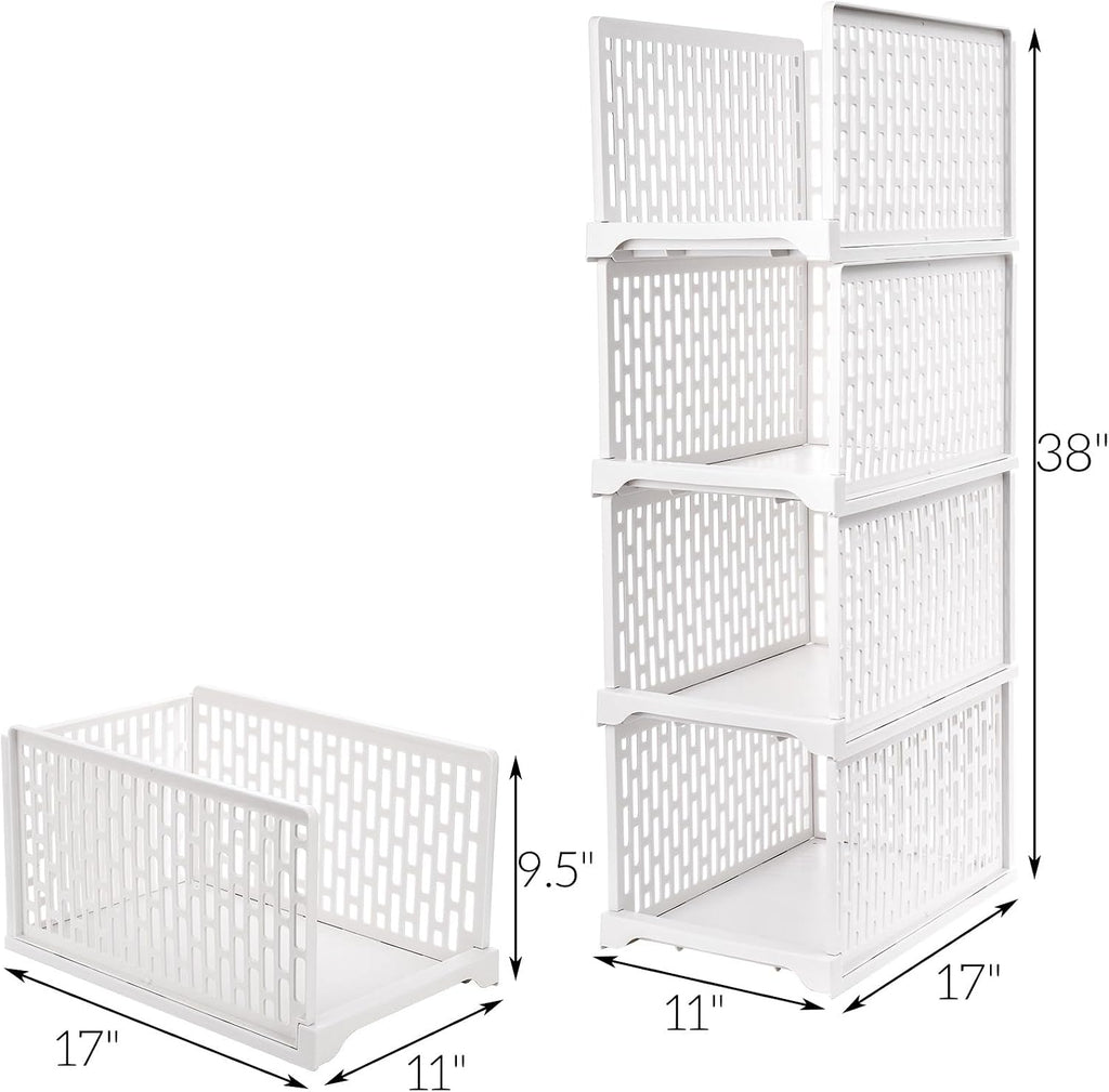Foldable Stackable Plastic Closet Storage Baskets
