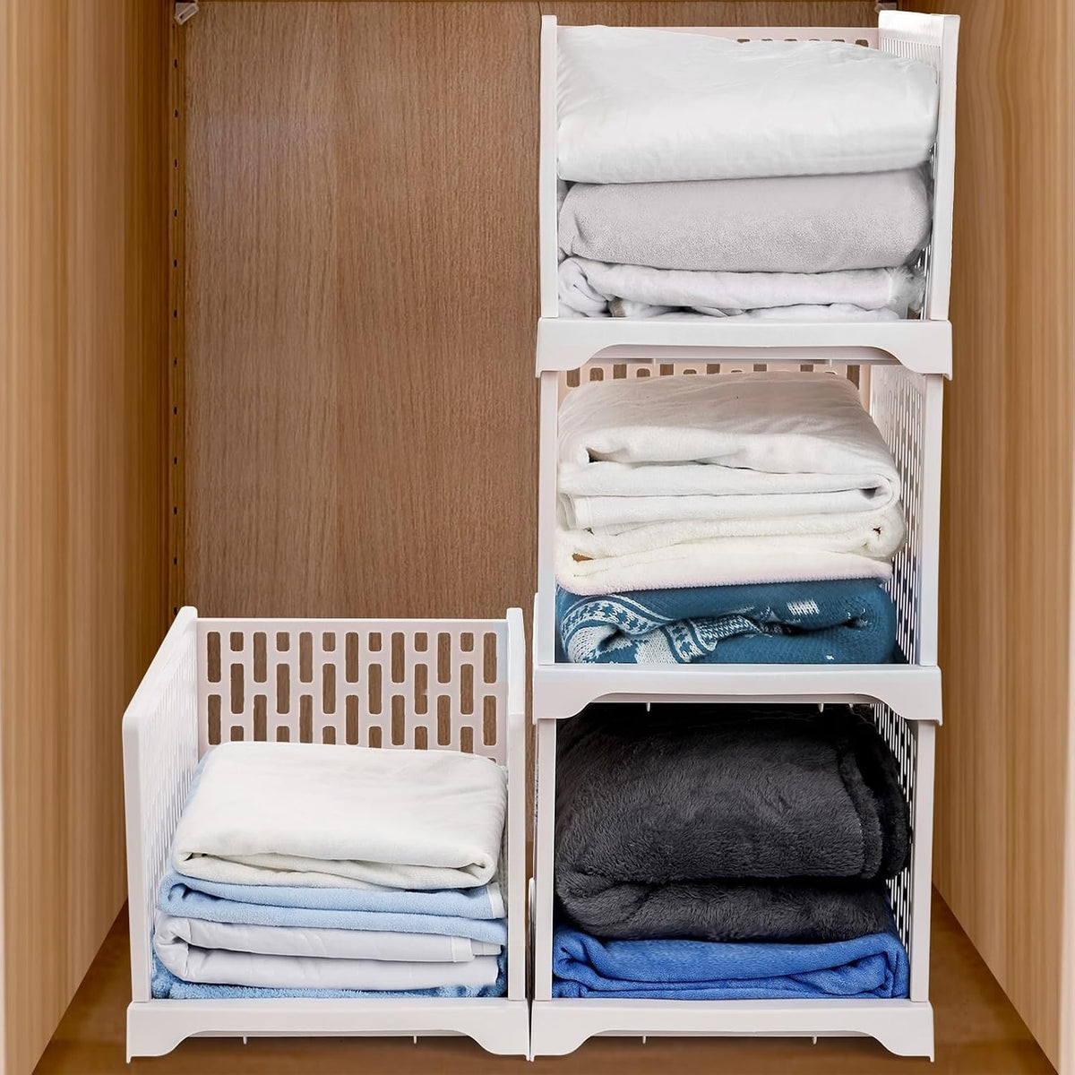 Foldable Stackable Plastic Closet Storage Baskets