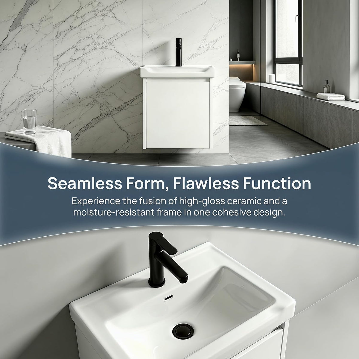 White Floating Vanity With Ceramic Sink Cabinet