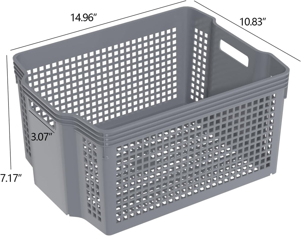 Grey Stackable Woven Storage Organizer Baskets