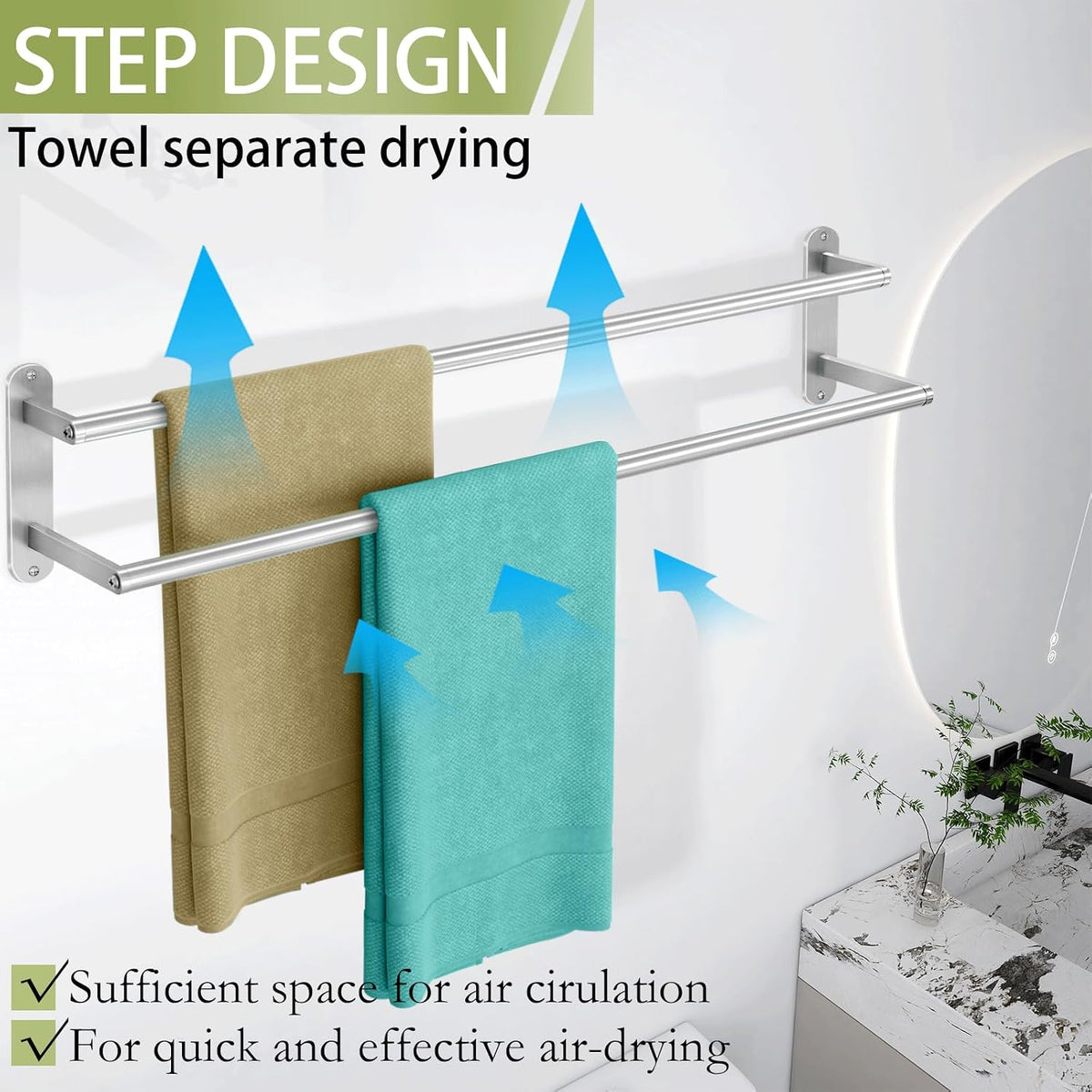 Brushed Nickel Wall‑Mounted Double Towel Bar