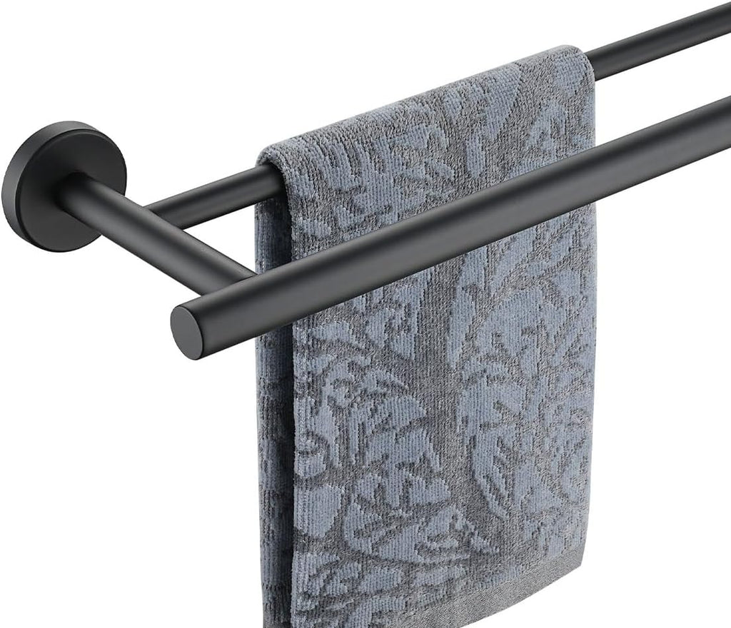 Black Stainless Steel Wall‑Mounted Double Towel Bar