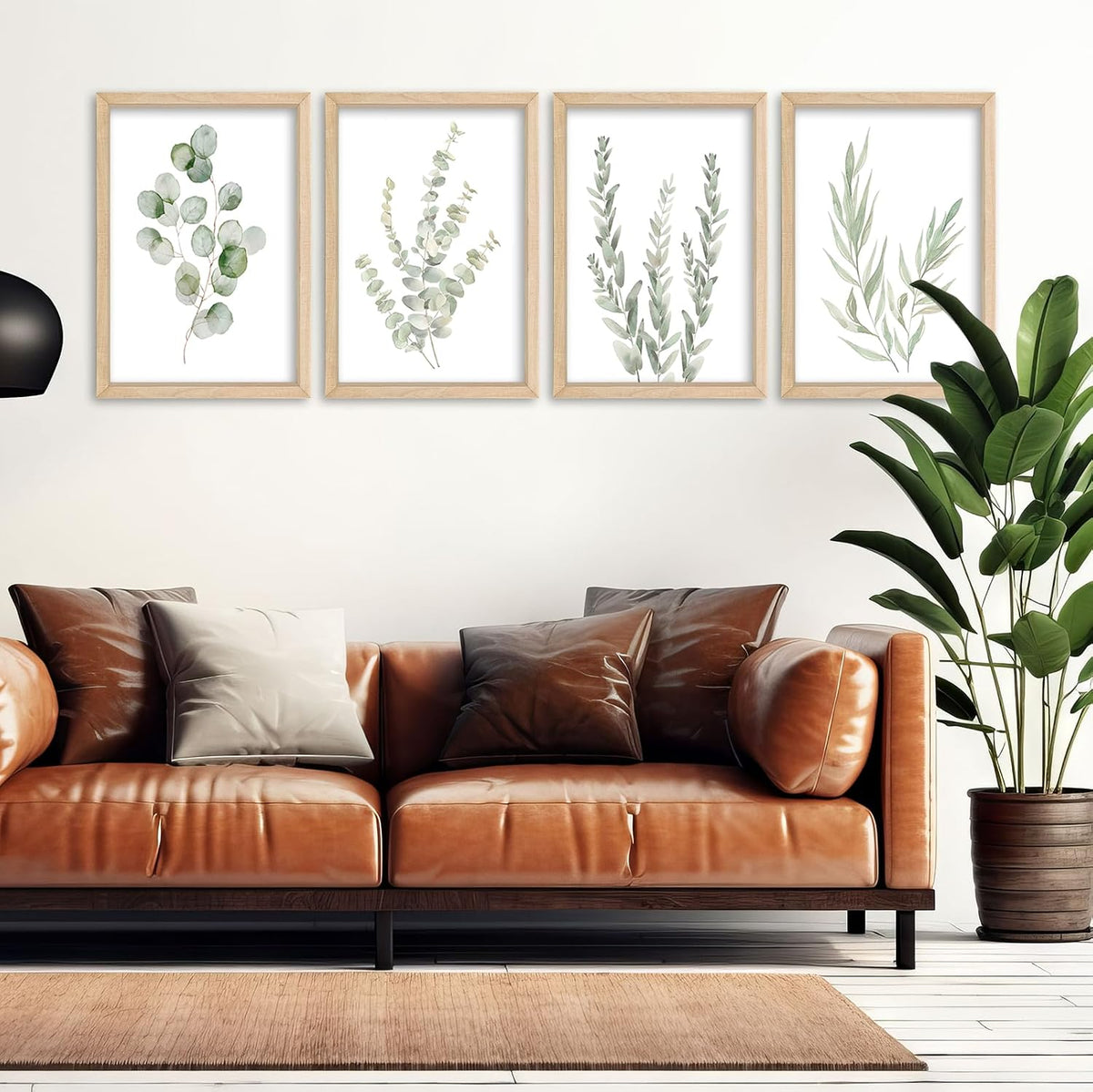 Wood‑Framed Eucalyptus Botanical Wall Art Set