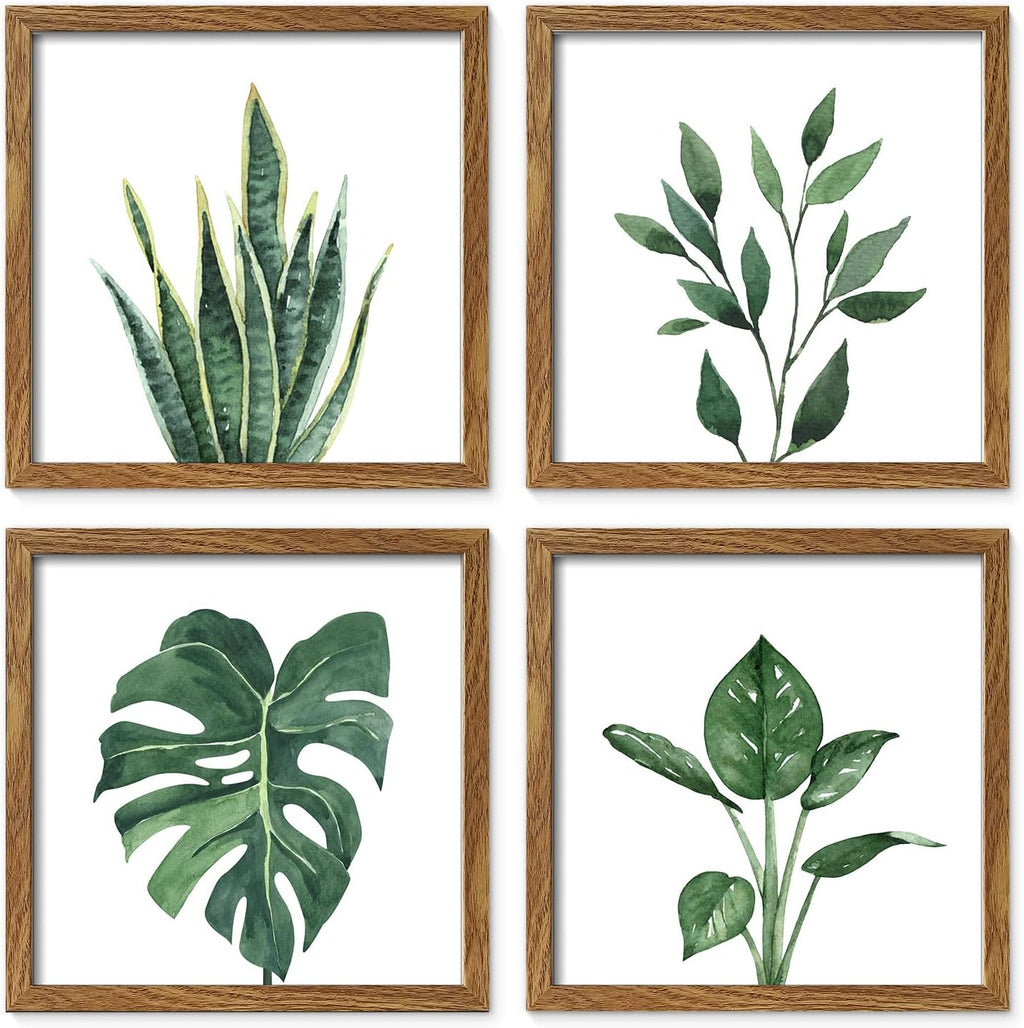 Walnut‑Framed Sage Botanical Wall Art Set