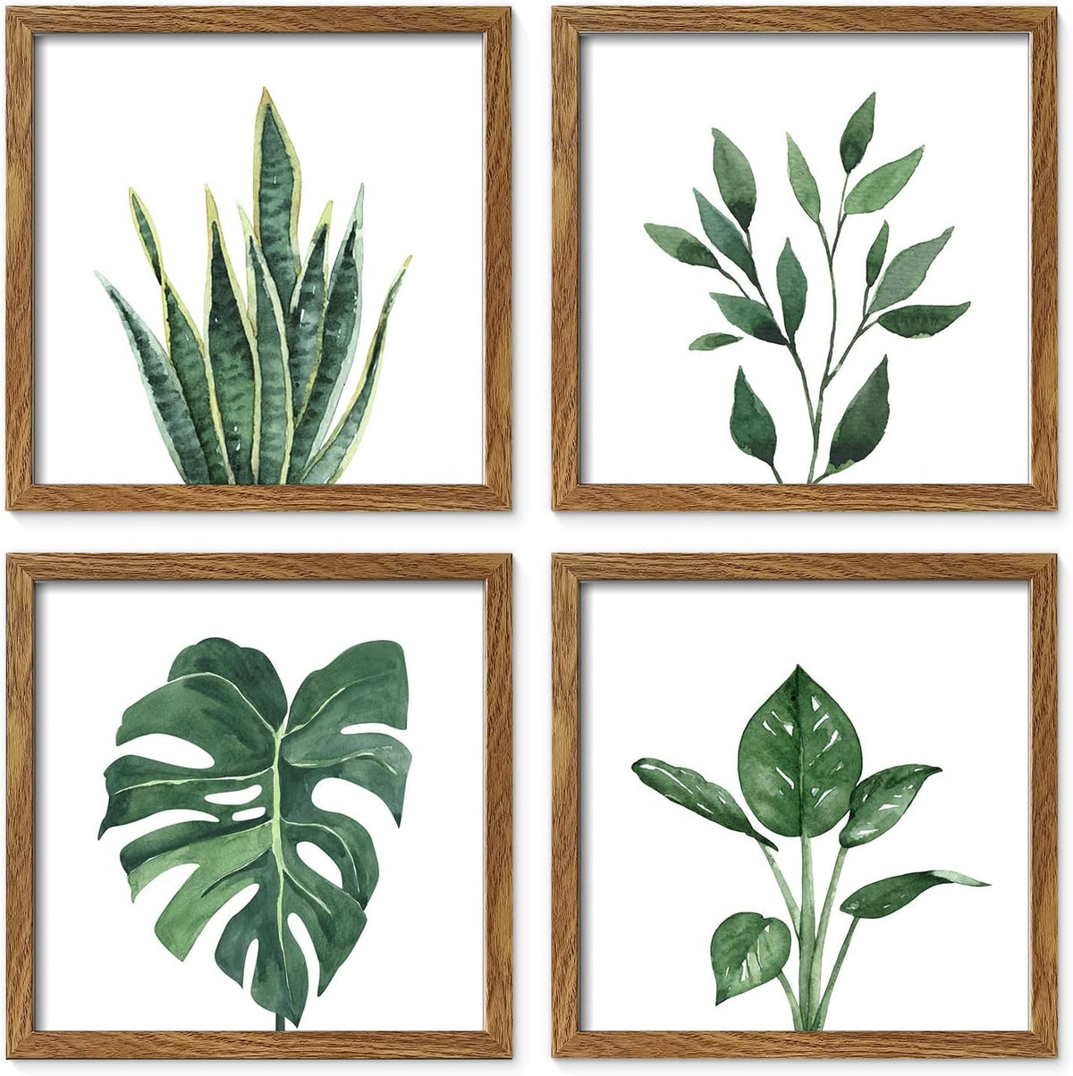Walnut‑Framed Sage Botanical Wall Art Set