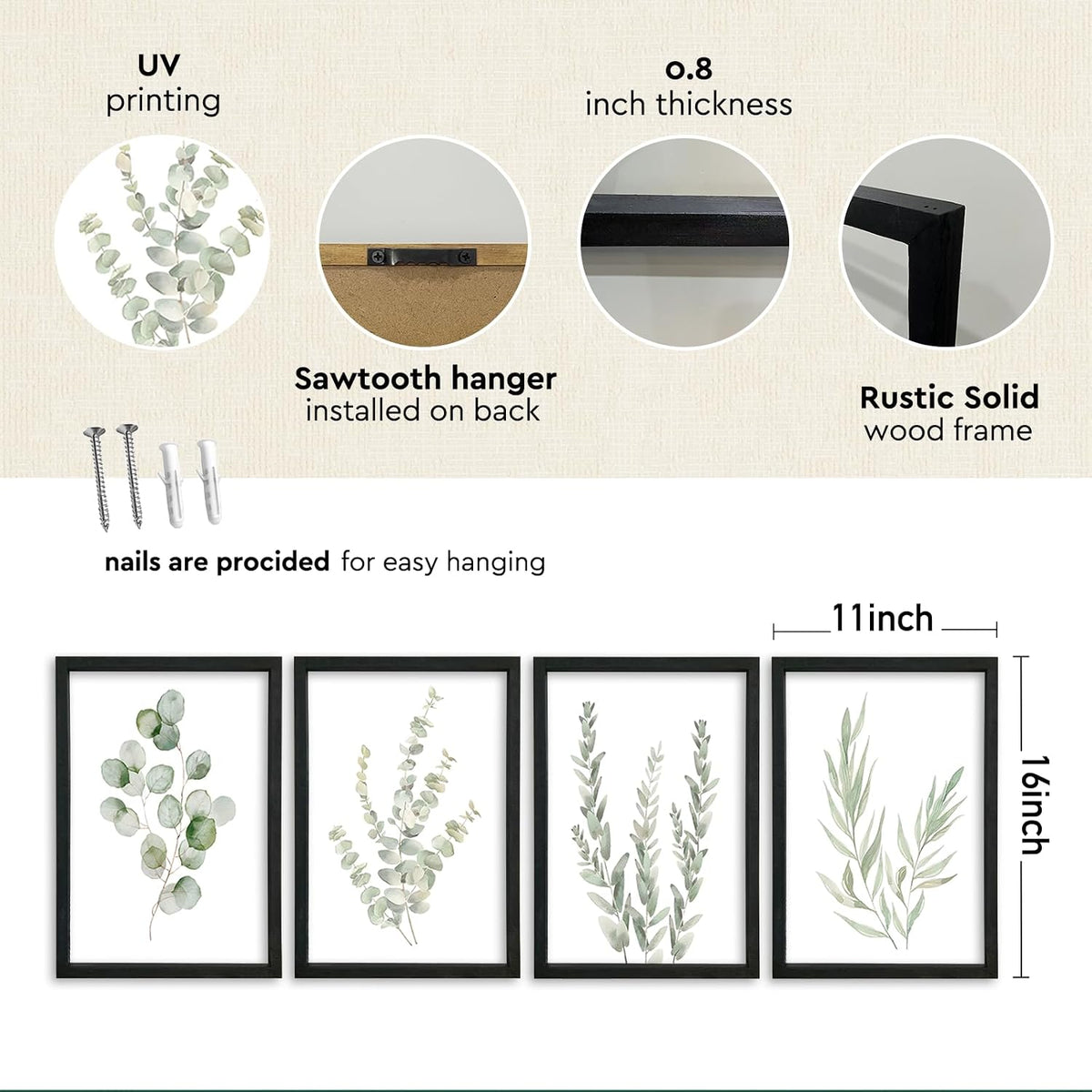 Black‑Framed Eucalyptus Botanical Wall Art Set